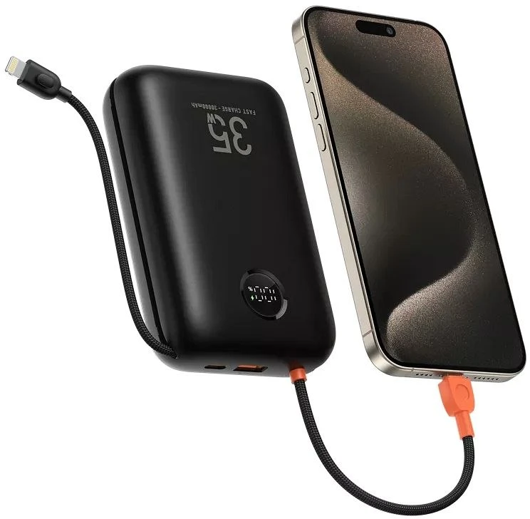 Išorinė baterija Veger K3 (W3018) PD QC3.0 35W 30000 mAh su integruotais C tipo laidais / Lightning juodas