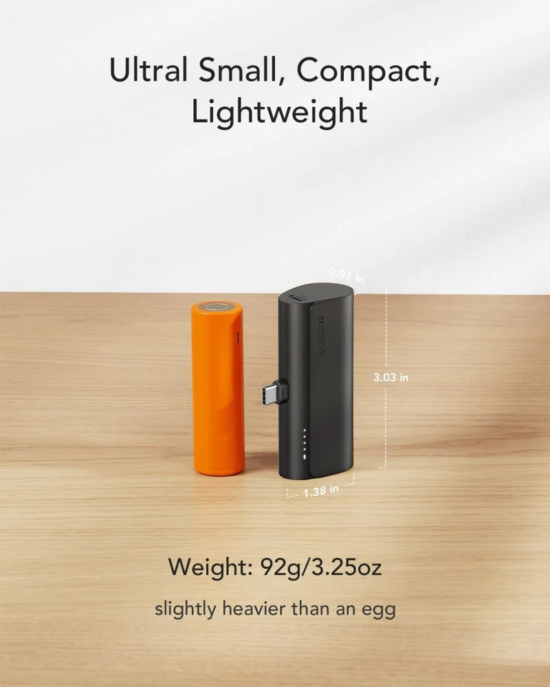 Išorinė baterija POWER BANK VEGER PlugOn (W0556P) type-C 5000mAh (20W) juoda