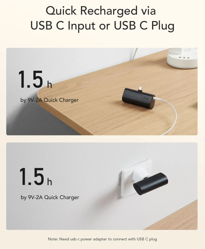 Išorinė baterija POWER BANK VEGER PlugOn (W0556P) type-C 5000mAh (20W) juoda