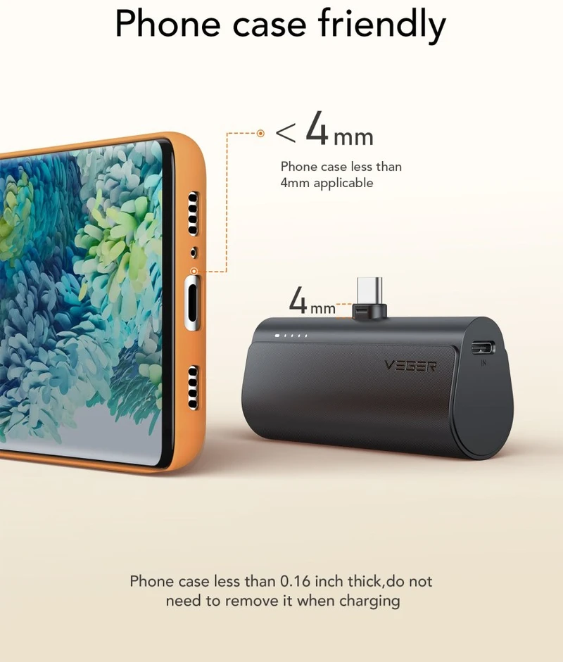 Išorinė baterija POWER BANK VEGER PlugOn (W0556P) type-C 5000mAh (20W) juoda