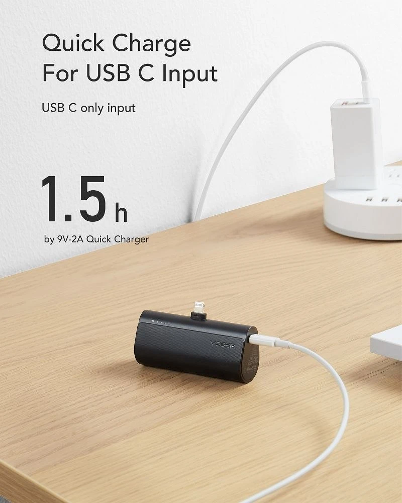 Išorinė baterija POWER BANK VEGER PlugOn (W0556P) lightning 5000mAh (20W) juoda
