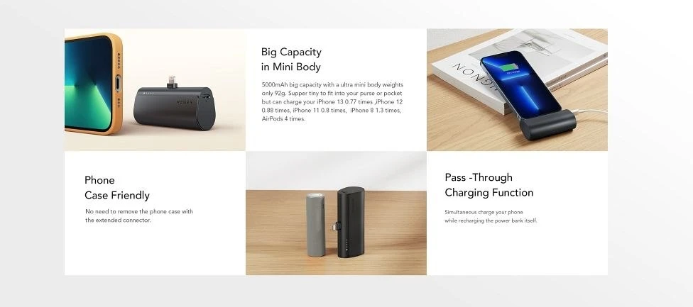 Išorinė baterija POWER BANK VEGER PlugOn (W0556P) lightning 5000mAh (20W) juoda