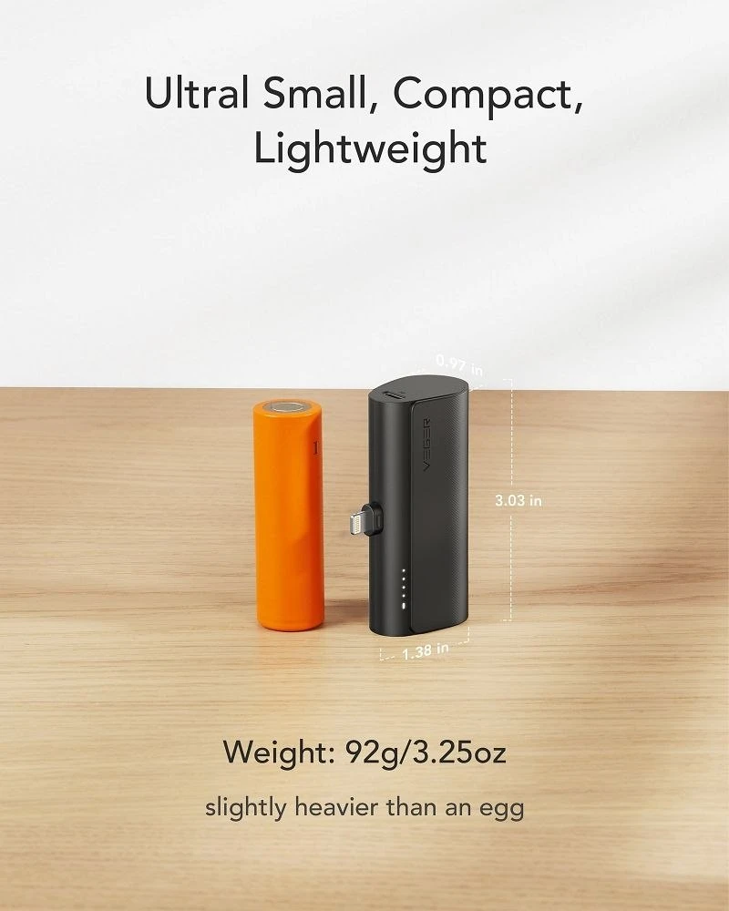 Išorinė baterija POWER BANK VEGER PlugOn (W0556P) lightning 5000mAh (20W) juoda