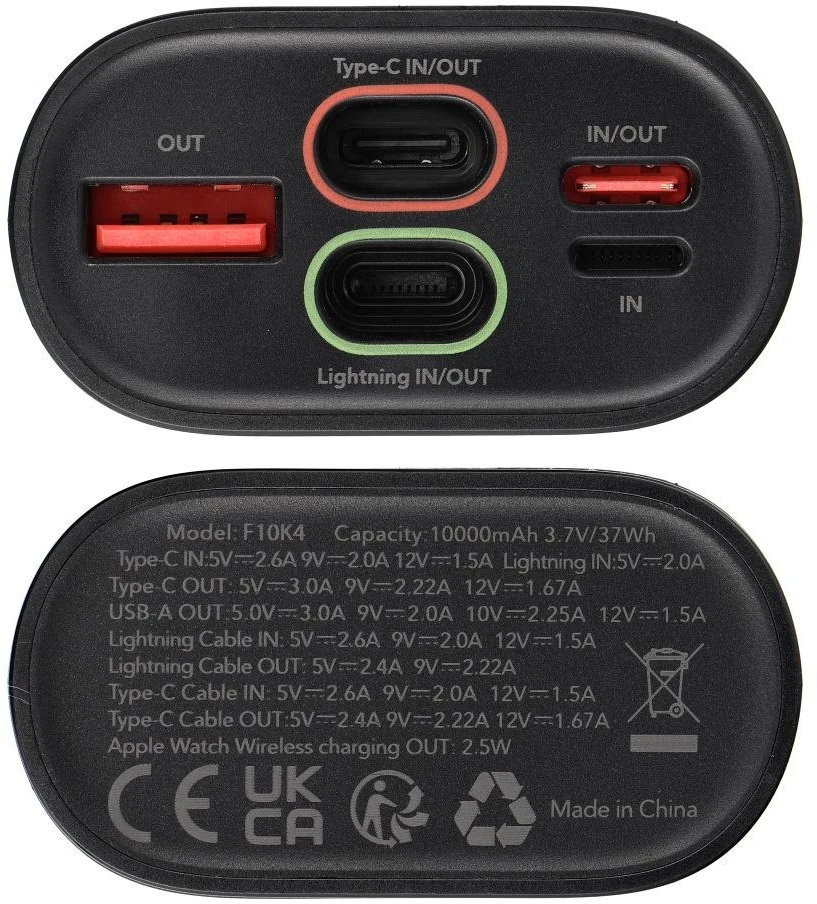 FORCELL F-ENERGY F10K4 maitinimo blokas, suderinamas su Apple Watch PD QC3.0 3A 22,5W 10000 mAh juodos spalvos