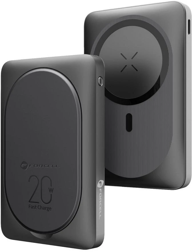 Išorinė baterija POWER BANK Forcell F-ENERGY (F10K2) 10000mAh su belaidžiu įkrovikliu (Magsafe 20W) juoda