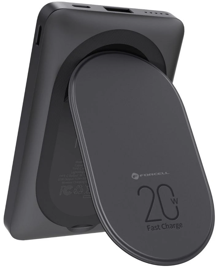 Išorinė baterija POWER BANK Forcell F-ENERGY (F10K2) 10000mAh su belaidžiu įkrovikliu (Magsafe 20W) juoda