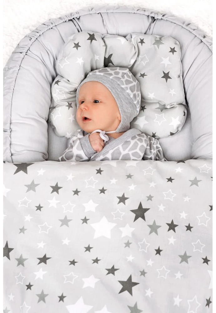 Prabangus kūdikio lizdas su antklodėmis New Baby stars pilkos spalvos