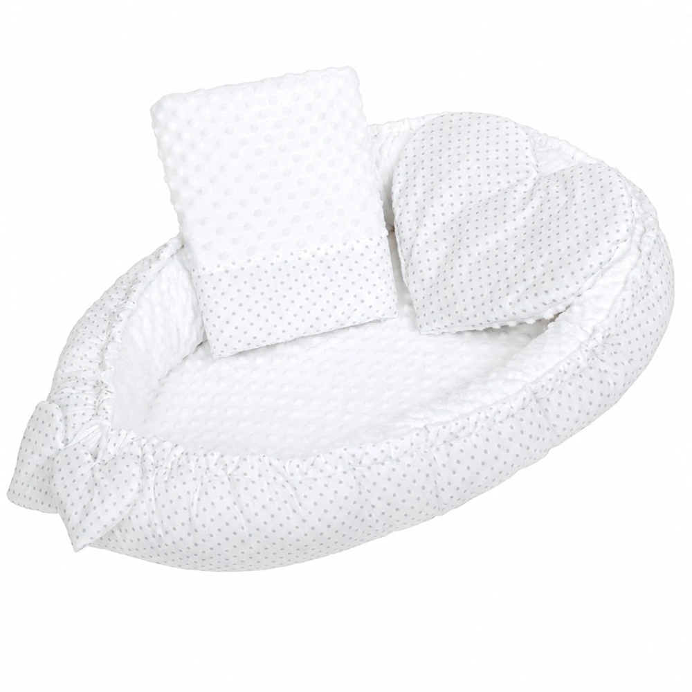 Prabangus New Baby Minky Heart baltas lizdelis su pagalve ir antklode