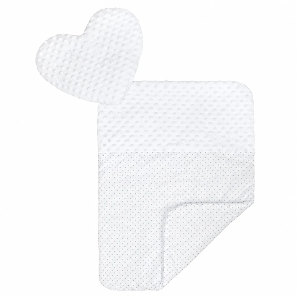 Prabangus New Baby Minky Heart baltas lizdelis su pagalve ir antklode