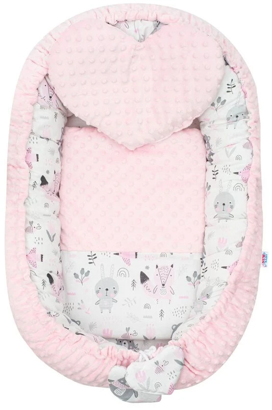 Prabangus New Baby Minky Rožinė lizdelis su pagalve ir antklode