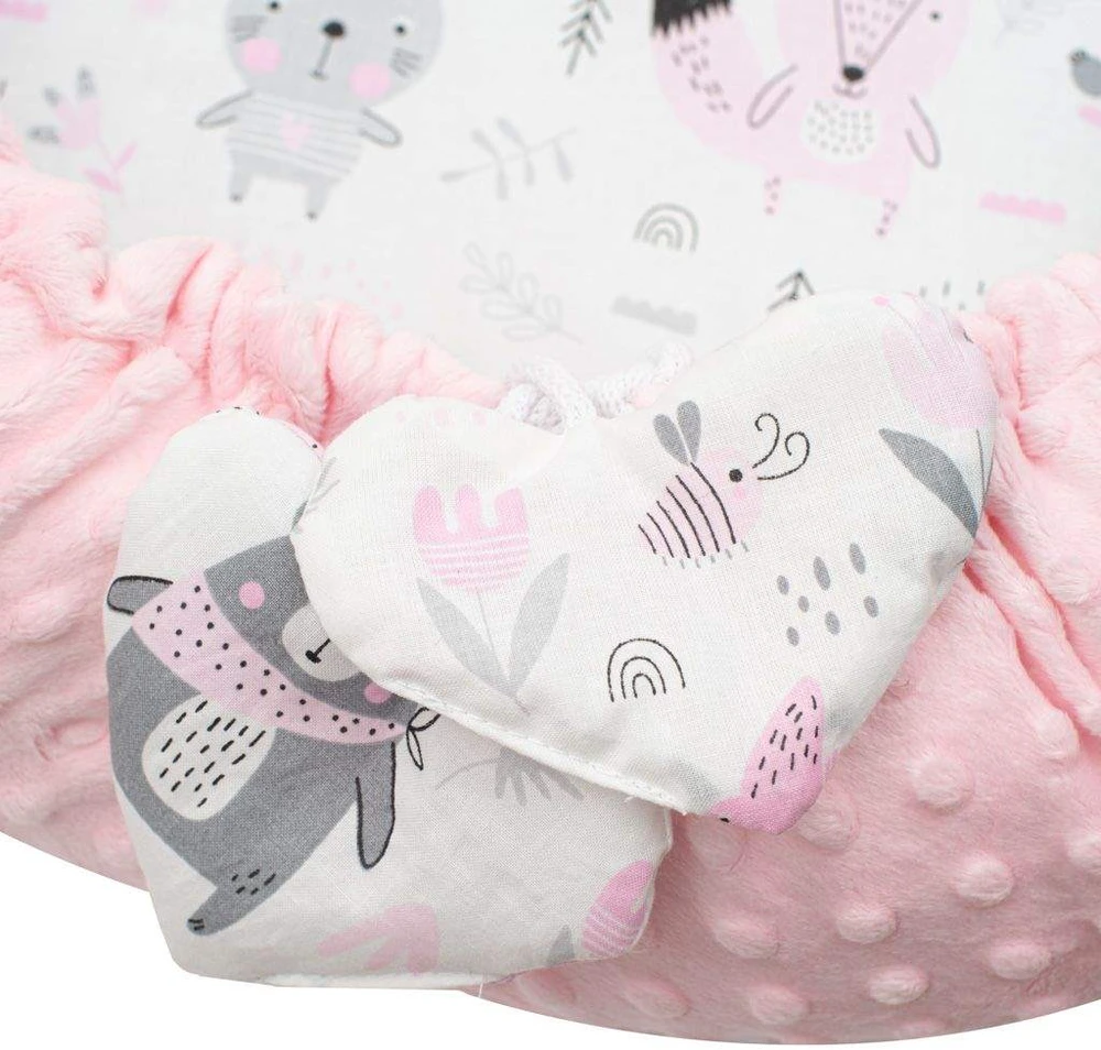 Prabangus New Baby Minky Rožinė lizdelis su pagalve ir antklode