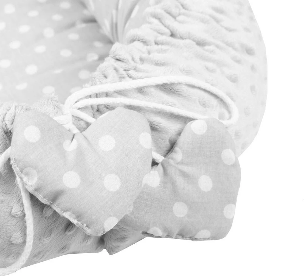 Prabangus pilkos spalvos Minky Heart lizdelis su pagalve ir antklode New Baby