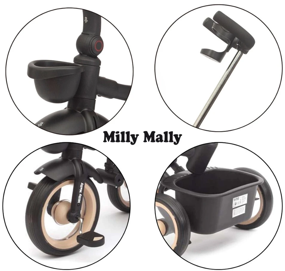 Prabangus vaikiškas triratis su apšvietimu Milly Mally Twinkle smėlio spalvos