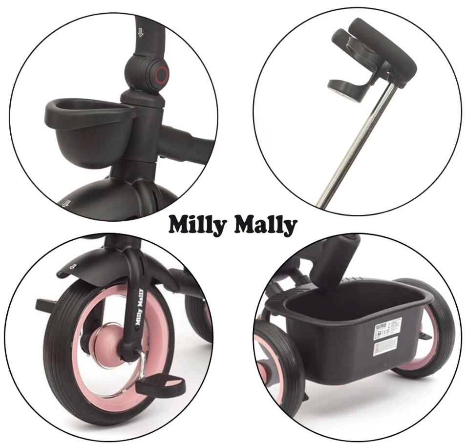 Prabangus vaikiškas triratukas su apšvietimu Milly Mally Twinkle rožinis