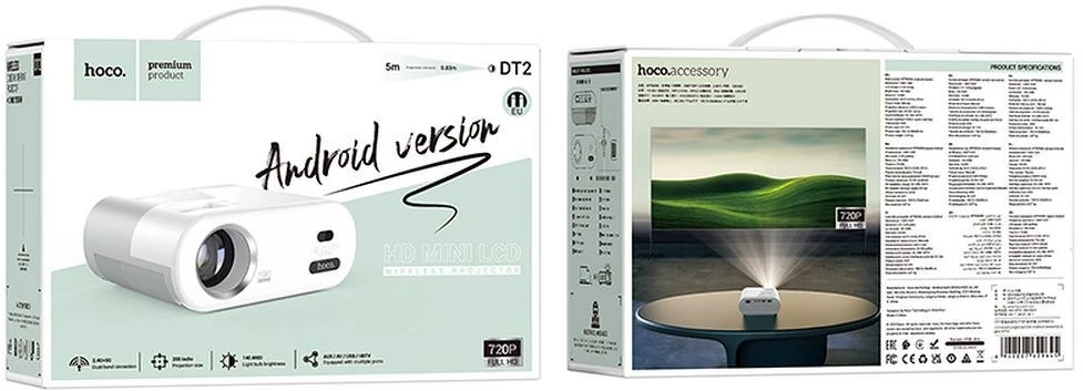 Projektorius HD Ready Hoco su Android programine įranga Wi-Fi Bluetooth 720P DT2 baltas