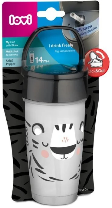 LOVI puodelis su šiaudeliu ACTIVE Salt&Pepper, 350 ml, 35/357