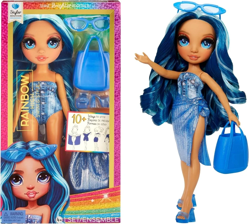 MGA 507307-EUC „Rainbow High Swim & Style“ madinga lėlė – Skyler (Mėlyna)