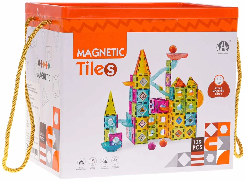 RAMIZ Magnetinių kaladėlių rinkinys su kamuoliukų trasa 139 dalių