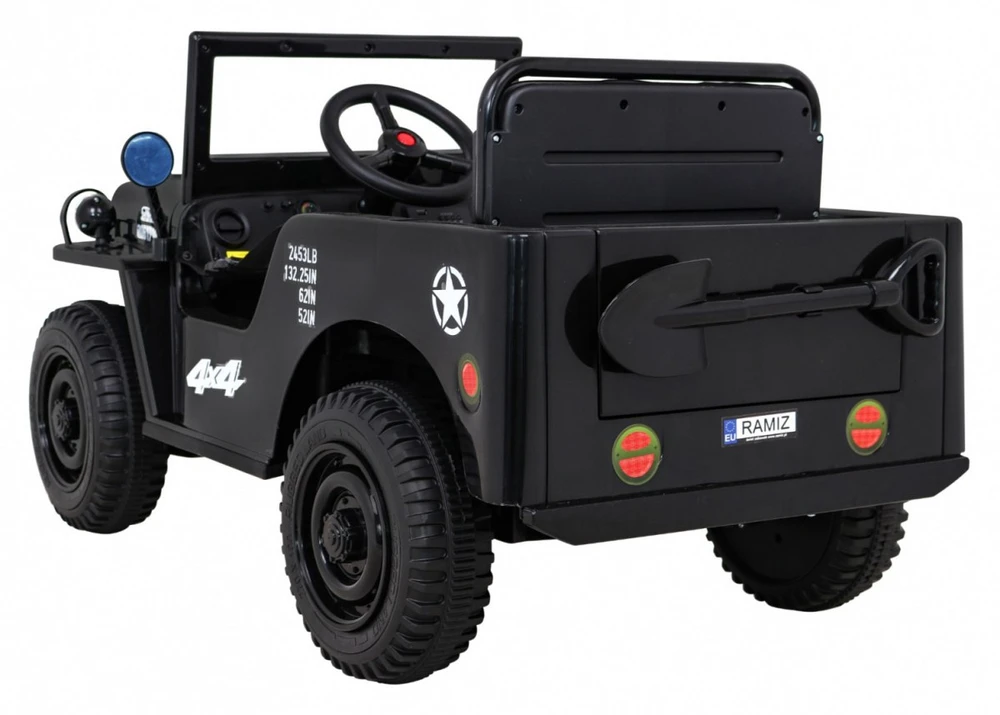 RAMIZ Elektromobilis Retro karinis 4x4 pavara, Juodas