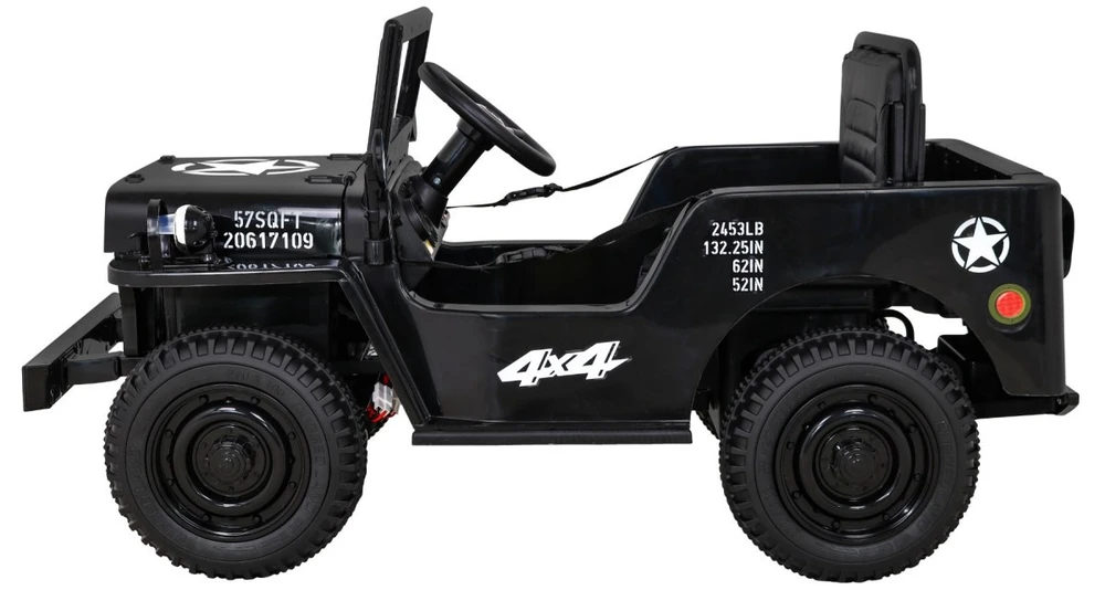 RAMIZ Elektromobilis Retro karinis 4x4 pavara, Juodas