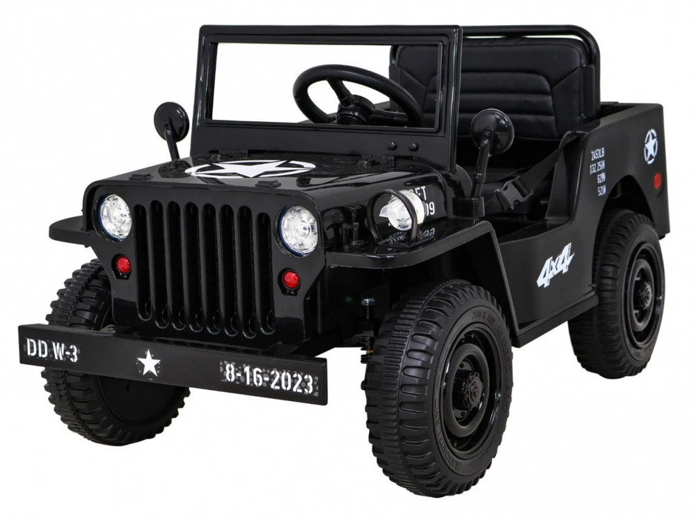 RAMIZ Elektromobilis Retro karinis 4x4 pavara, Juodas