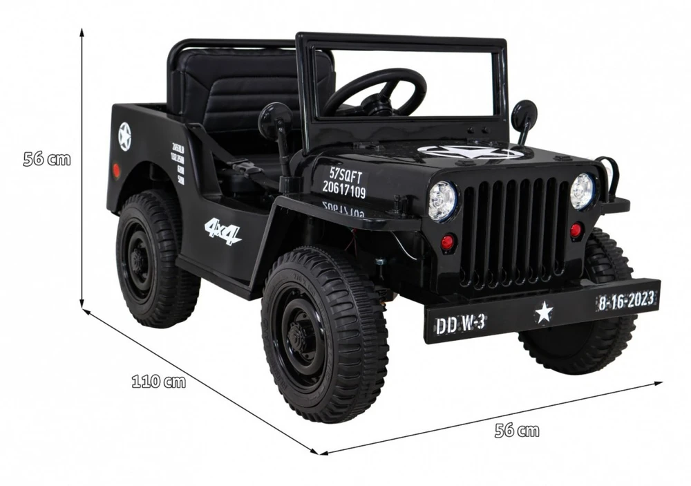 RAMIZ Elektromobilis Retro karinis 4x4 pavara, Juodas