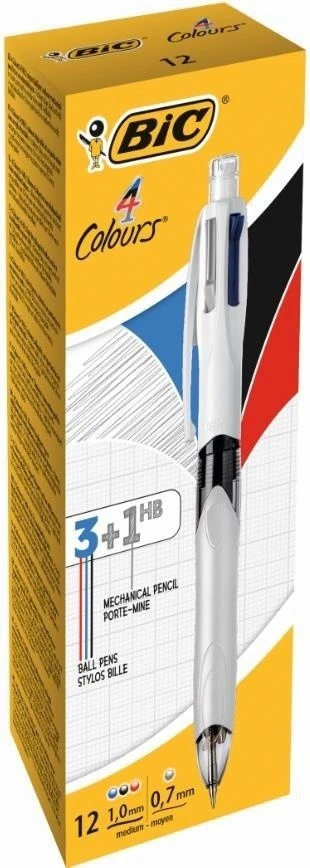 Bic Tušinukas 4 Spalvos, tušinukas (3 spalvos) + pieštukas (1 spalva), pakuotėje 12 vnt