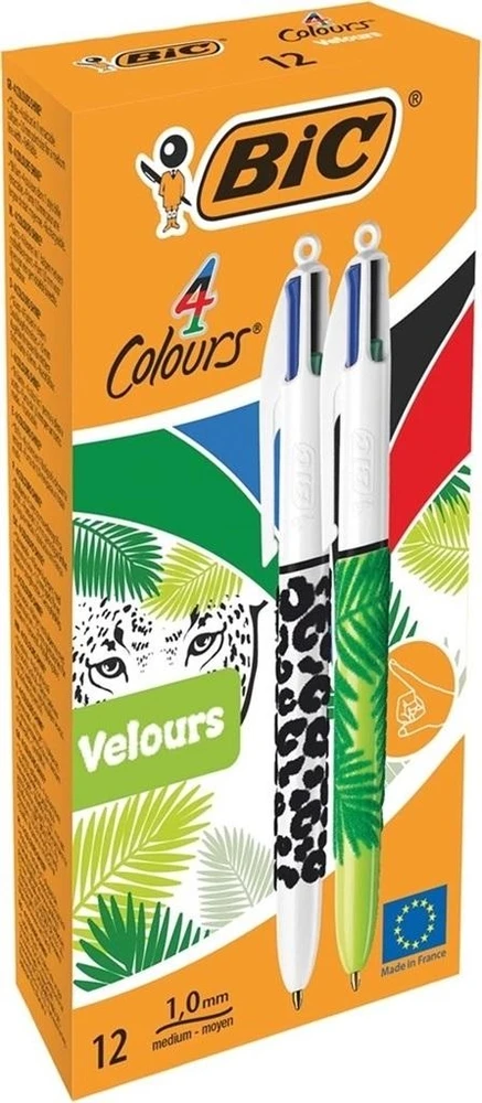 Rašikliai 4 spalvų velūriniai BIC 12 vnt