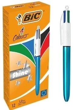 Rašikliai BIC 4 Colours Shine mėlynas 12 vnt