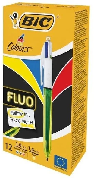 Rašikliai BIC 4 spalvų fluorescenciniai 12 vnt