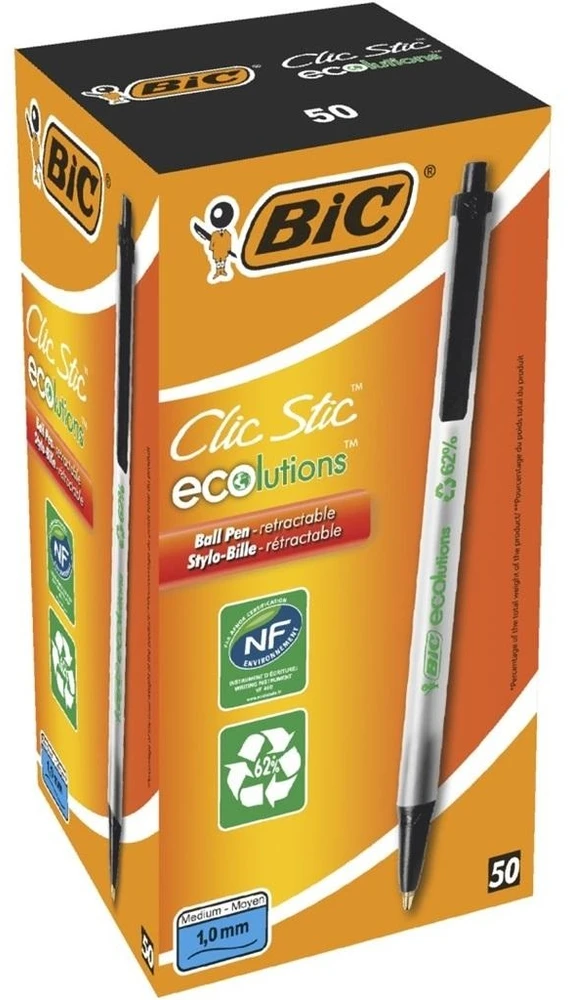 Bic Tušinukas Eco Clicstic 1.0 mm, juodas, pakuotėje 50 vnt. 175884