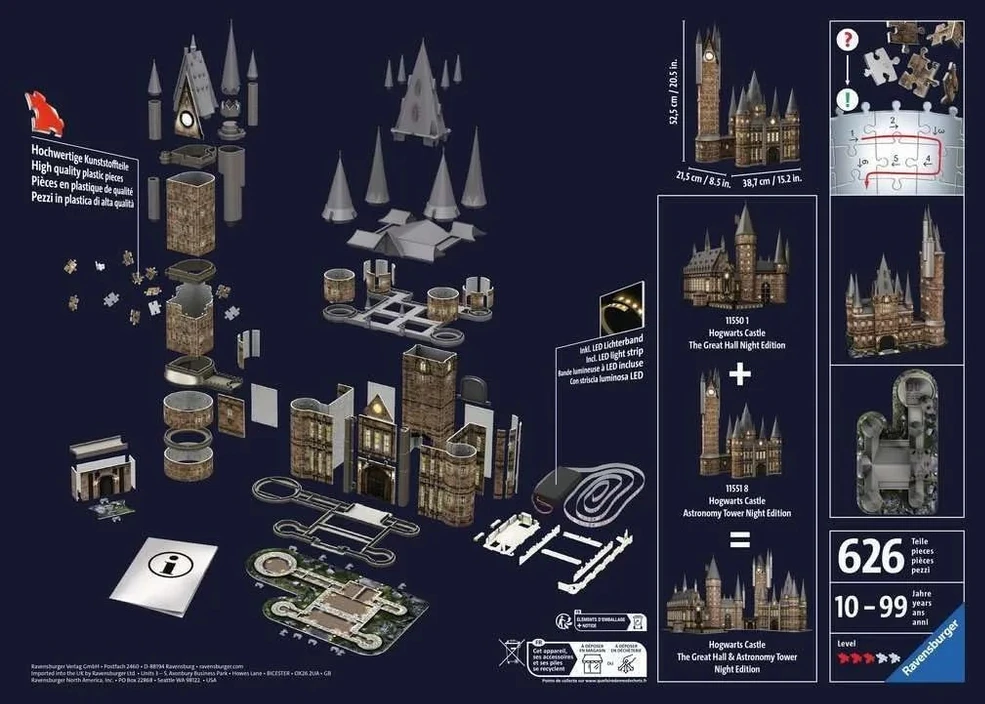 3D dėlionė Hogwarts Astronomijos bokštas Night Edition 540 detalių Ravensburger