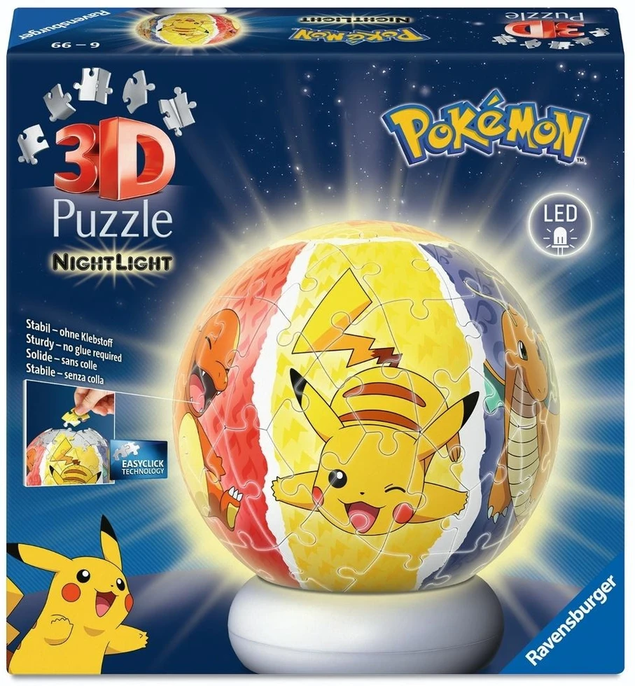 Ravensburger - Dėlionės kamuoliuko naktinė lemputė Pokémon 72p (12008053)