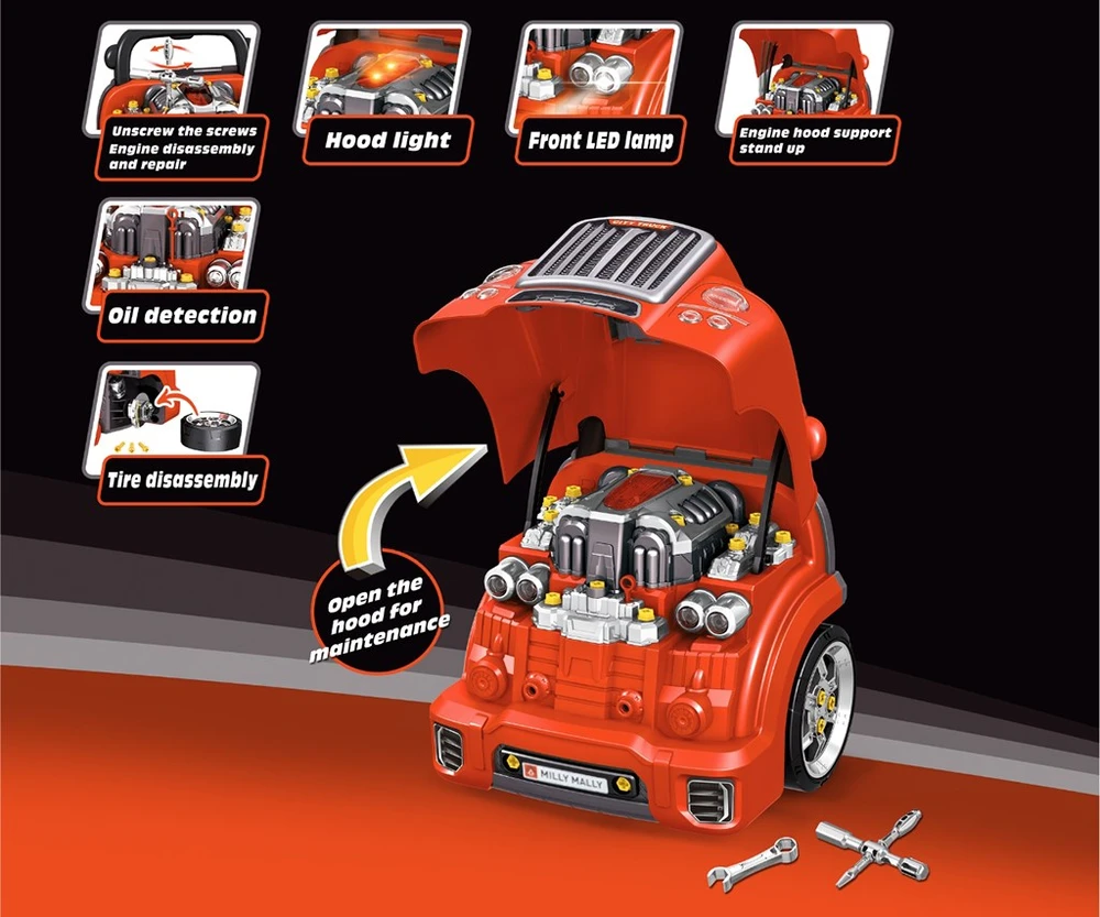 Realistiškas automobilio priekio modelis su atidaromu gaubtu Milly Mally N-GINE raudonas