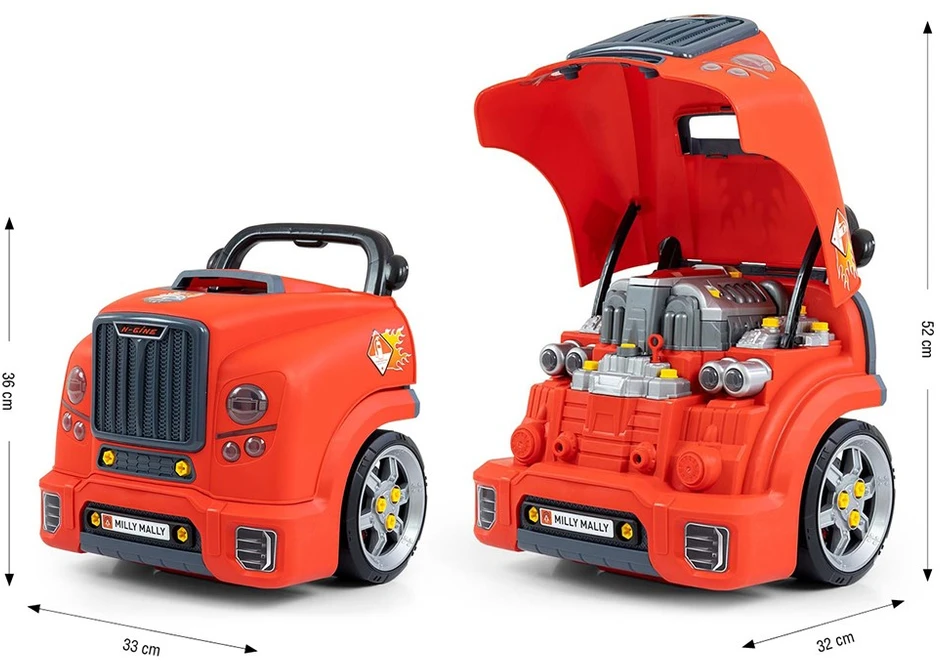 Realistiškas automobilio priekio modelis su atidaromu gaubtu Milly Mally N-GINE raudonas