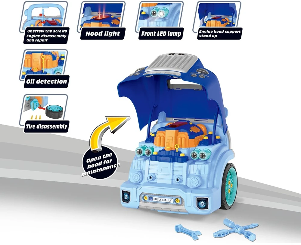 Realistiškas automobilio priekio modelis su atidaromu gaubtu Milly Mally N-GINE mėlynas