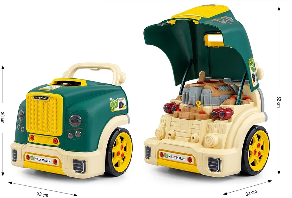 Realistiškas automobilio priekis su atidaromu gaubtu Milly Mally N-GINE žalias modelis