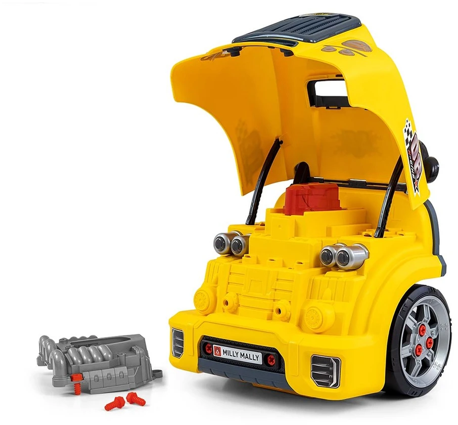 Realistiškas automobilio priekis su atidaromu gaubtu Milly Mally N-GINE geltonas