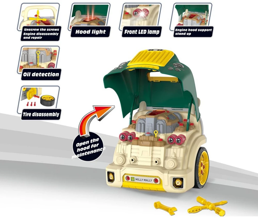 Realistiškas automobilio priekis su atidaromu gaubtu Milly Mally N-GINE žalias modelis