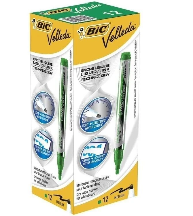 Bic Žymeklis baltai lentai Velleda Liquid Ink 2,2-4,2 mm, žalias, pakuotėje 12 vnt.
