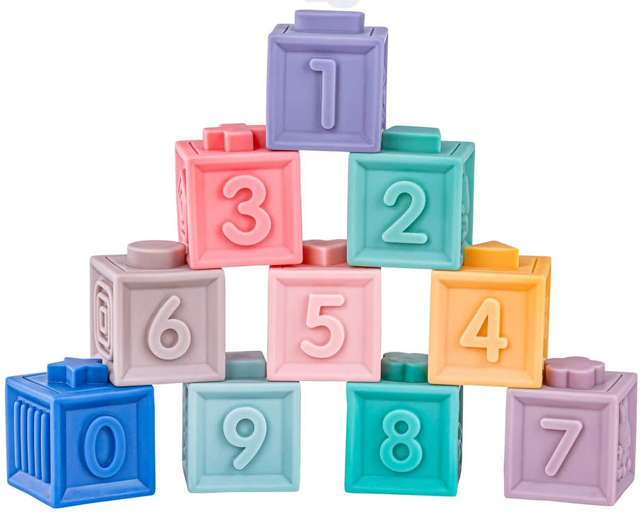 Sensorinės minkštos kaladėlės su skaičiais ir geometrinėmis figūromis 23 vnt