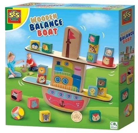 SES Medinė balansinė laivelio žaidimo rinkinys su gyvūnėliais