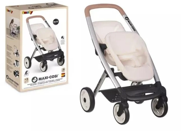 Smoby Vežimėlis lėlėms dvynukams Maxi Cosi 42 cm smėlio spalvos