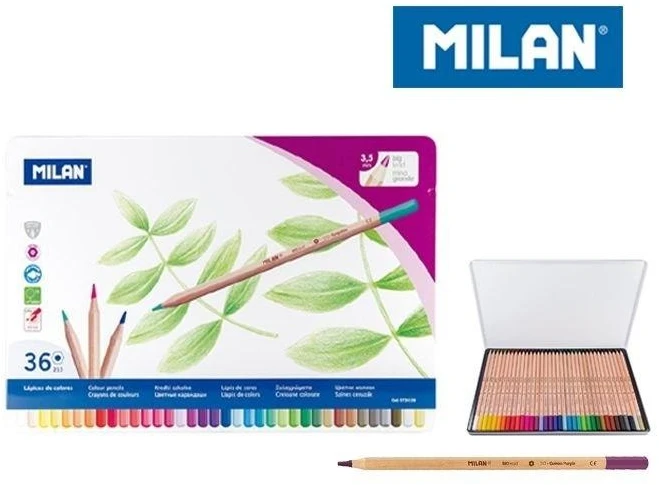 Spalvoti pieštukai 36 spalvų Milan mediniais korpusais