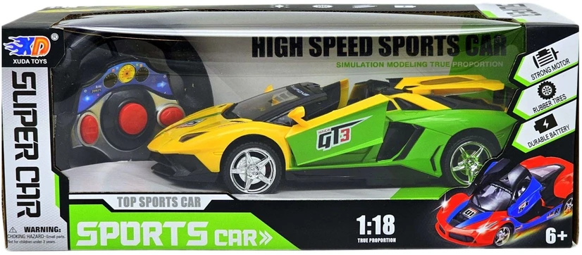 Sportinis automobilis kabrioletas su LED žibintais, valdomas pulteliu, geltonas