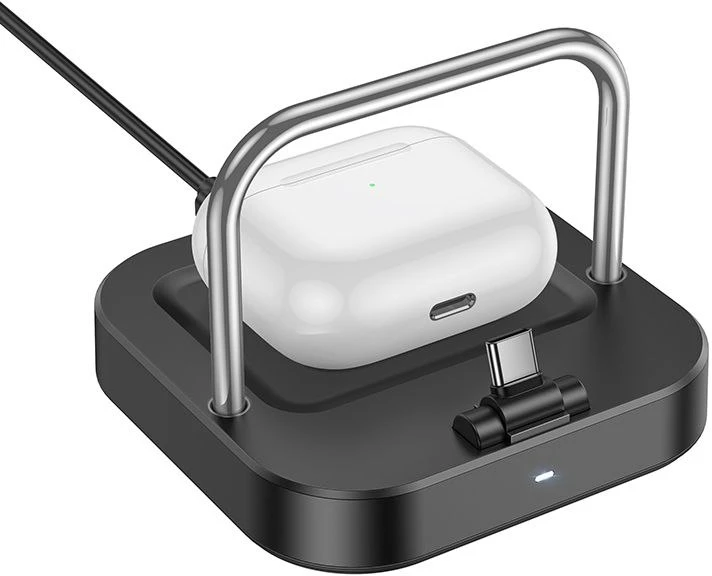 Stalinis įkroviklis Hoco 2in1 USB C PD QC 3A 30W + belaidis įkrovimas 5W CQ16B juodas