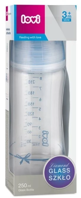 LOVI stiklinis buteliukas DIAMOND GLASS Baby Shower boy, 250 ml, 74/204boy