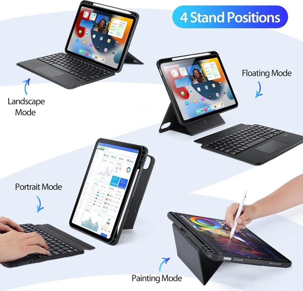 Dux Ducis DK Series dėklas su Bluetooth klaviatūra Apple Apple iPad 10 (2022) - juodos spalvos