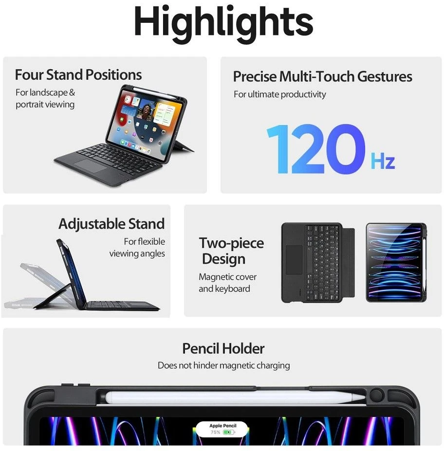 DUX DUCIS dėklas DK sulankstomas su belaide klaviatūra iPad 4/5/6/iPad Pro 11 (2018/2020/2021/2022) juodas