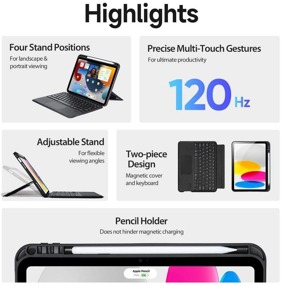 Dux Ducis DK Series dėklas su Bluetooth klaviatūra Apple Apple iPad 10 (2022) - juodos spalvos